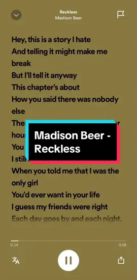 Reckless - Madison Beer #spotify #music #playlist #fulllyrics #foryou #fypシ 