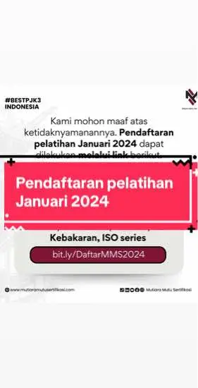 Halo sobat MMS, mohon maaf atas ketidaknyamanannya. Bagi teman-teman yang ingin melakukan pendaftaran pelatihan Januari 2024, dipersilahkan untuk mendaftar melalui link berikut ya 😊 Terima kasih atas pengertiannya 🙏 #mutiaramutusertifikasi 