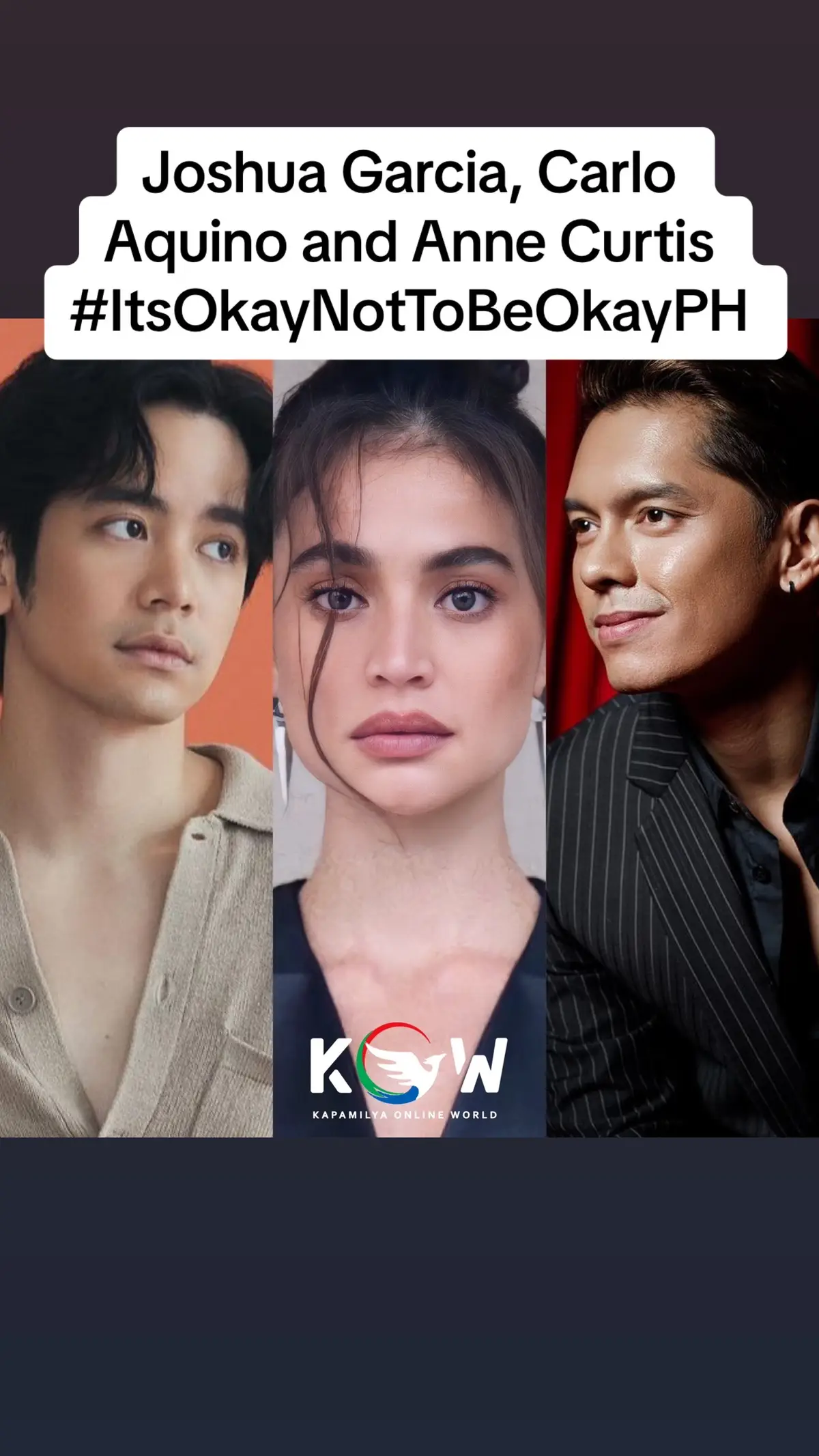 JUST IN: Joshua Garcia, Carlo Aquino and Anne Curtis will headline the Philippine adaptation of the 2020 hit South Korean series of Netflix, #ItsOkayNotToBeOkay This will serve as Anne’s comeback series in ABS-CBN after 9 years! #ABSCBNChristmasSpecial2023 #abscbn #joshuagarcia #annecurtis #carloaquino #foryou #fyp #itsokaytonotbeokay 