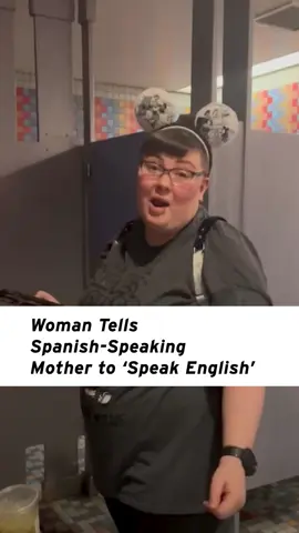 A mother says she got into a verbal dispute with this woman in a public restroom after overhearing racist remarks.  The tense exchange happened just outside #Disneyland in #California. Eva Ramirez says she was in a stall with her 2-year-old son and was speaking Spanish to him. She says she could hear a woman outside the stall complain about hearing people speak Spanish.