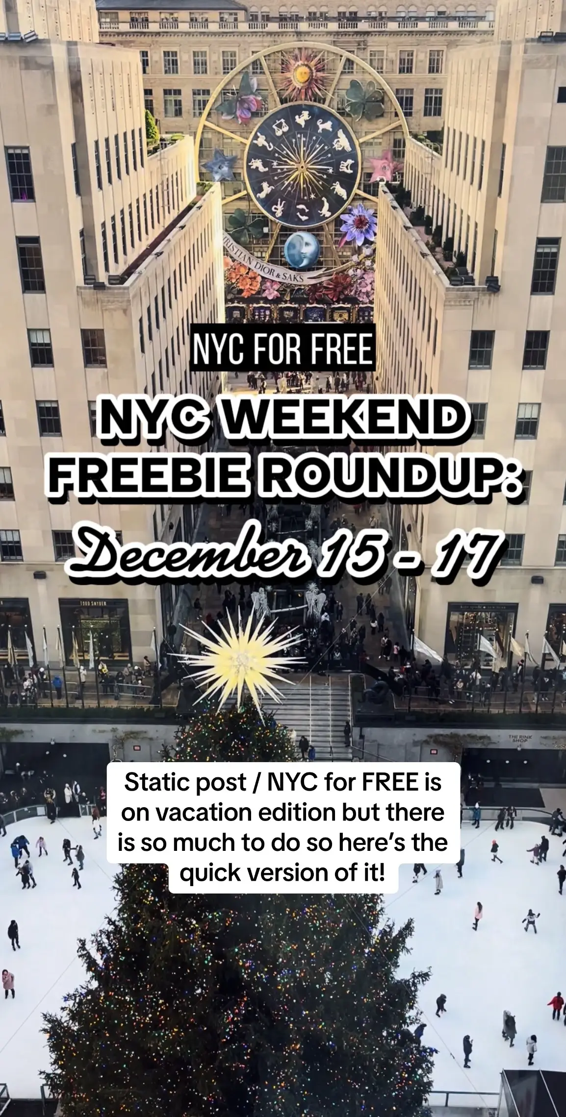 This is the last big pop-up weekend of 2023. Have a great one! MULTI MHTN ✨ @fieldoflightnyc at Freedom Plaza opens this weekend through 2024 (free ticket required) 💄 @valentino.beauty bus w/ hot cocoa & product samples Fri & Sat outside Nordstrom 💇🏻‍♀️ @gisou first 50 get a goodie bag at giant Gisou bottle & samples + hot cocoa  Fri 58th & 5th & Sat Spring & Crosby ✈️ @Delta Sync WiFi Pop-Up w food, drink, games & giveaways Fri-Sun 12-6p, 4p Sun (29 W 23rd St)  🍴 @Shopify x @eater_ny Holiday Market with free tastings, classes Fri-Sun (131 Greene St) 🐶 @bloomingdales @pridegroomnyc fluff ups, photo ops & treats Sat-Sun 1-4p (Bloomingdales SoHo) 🎅 @fairwaymarket x @instacart holiday event Sat & Sun (2131 Broadway) FRI MHTN 🍔 @cantierehambirreriany Free hamburger tasting for first 50 at 11am 🧴 @macys x @buttahskin meet & greet w founder 4-5pm BK 🪴 @thesill white elephant plant exchange: leave a plant, take a plant 11a-7p (190 Berry St) SAT 🥐 @PerineBeauty x @LeFournilNYC free Croissants & Flowers for first 100 starting 8am (115 2nd Ave) 🎁 @house_of_wow_ @purewow Holiday Lounge w/ custom denim bar, wreath making, mini massages, free beauty goodies,  hot cocoa & more! ❄️ @governorsisland Winter Solstice Festival w performances, workshops, scavenger hunt & more 12-5p 🚊 Holiday Nostalgia Train Rides & Vintage Train Jazz & Swing Festival at 2nd St F station QNS 🕯️Kick-Off To Kwanzaa Celebration at @qplnyc with performances, film screenings, arts and crafts workshops & more (Langston Hughes Library) BK 🧸 @coneyislandfun @coneyymca Toy Giveaway w/ cookies, hot cocoa & meet Santa for children up to 12, 2-6p (2980 W 29th St) SUN MHTN 🏈 @captainmorganusa watch party w/ @victorcruz (3 bars) ✨@FifthAvenue Holiday Open Streets BK 🐻 @thefreestoreproject @commongroundmarketplace free children’s books & teddy bears 12-3p (495 Flatbush Ave) #nyc #nycforfree #nycweekend #nycwinter #nyctodo #nycevents #delta #gisou #valentinobeauty 