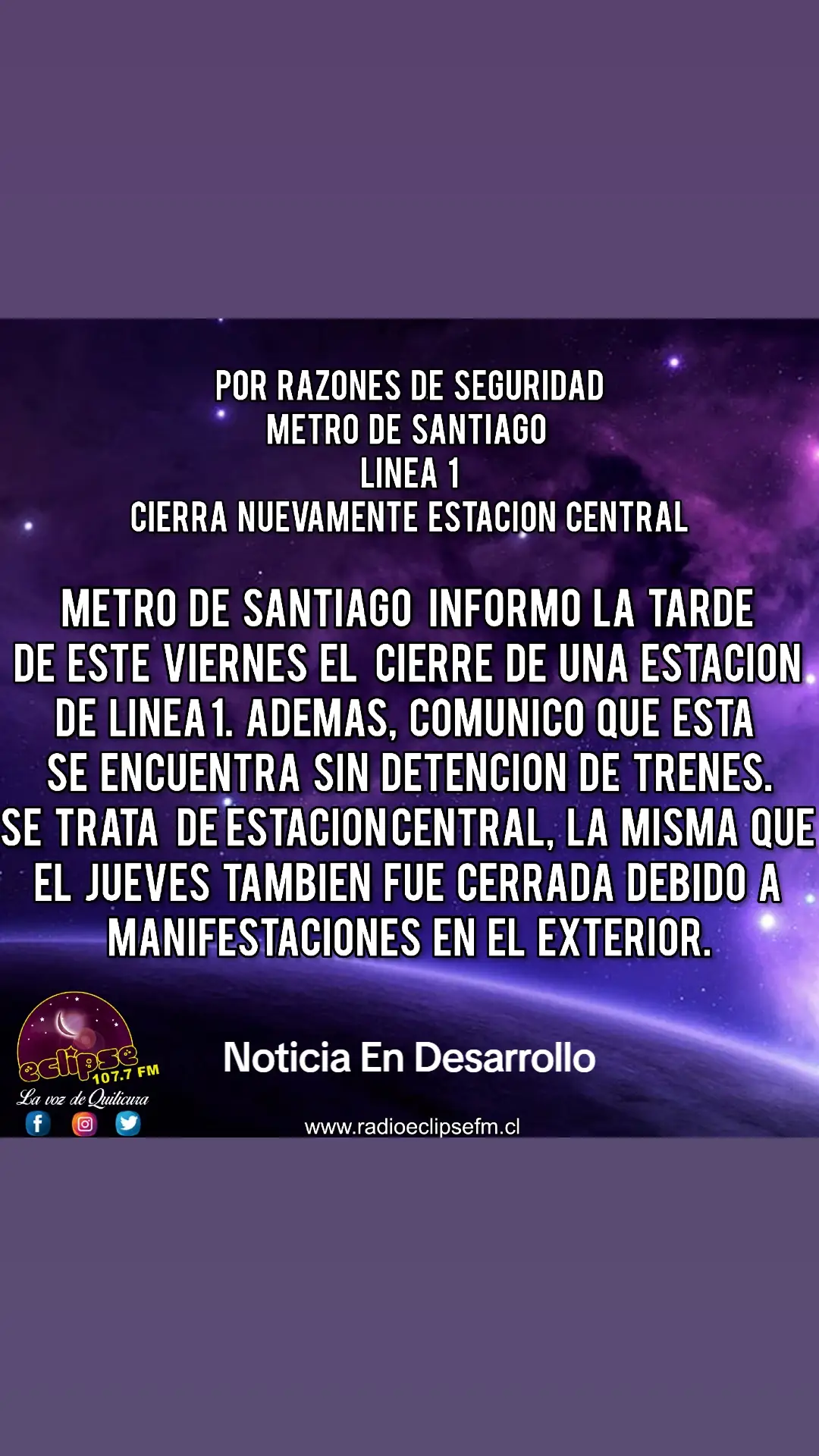 Radio Eclipse En Quilicura 🎶📻 De Chile 🇨🇱 Para El Mundo 🌐 #EstacionCentral #Metro  #Acceso #Cerrado