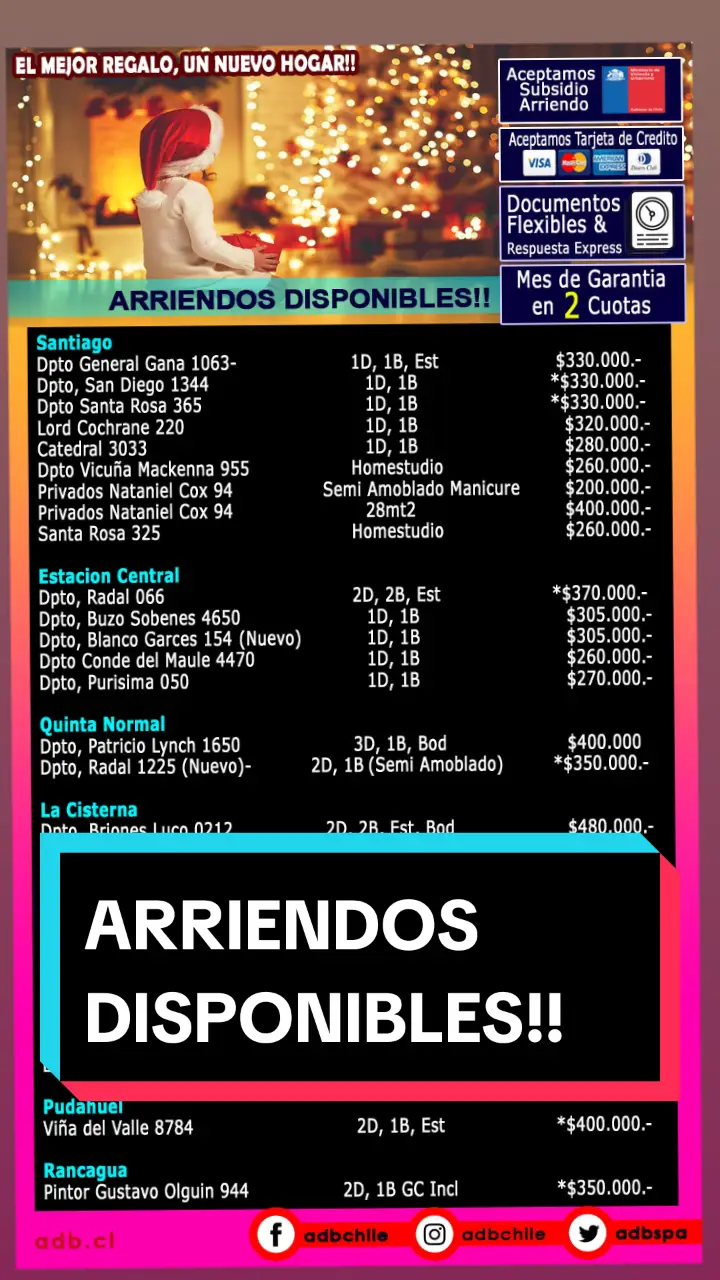 Arriendos Disponibles!! #arriendodepartamento #ventadepropiedadeschile #corredordepropiedades #administraciondepropiedades @Stefany@adb.cl @ADB PROPIEDADES @Oswaldo_adb @Dioselina Alvarado 