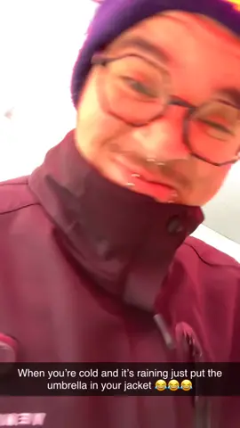 Pit my umbrella handle in my jacket because my hands were so cold lol. Made a couple people laugh lol. But it worked! #gottadowhatyougottado #itworked 