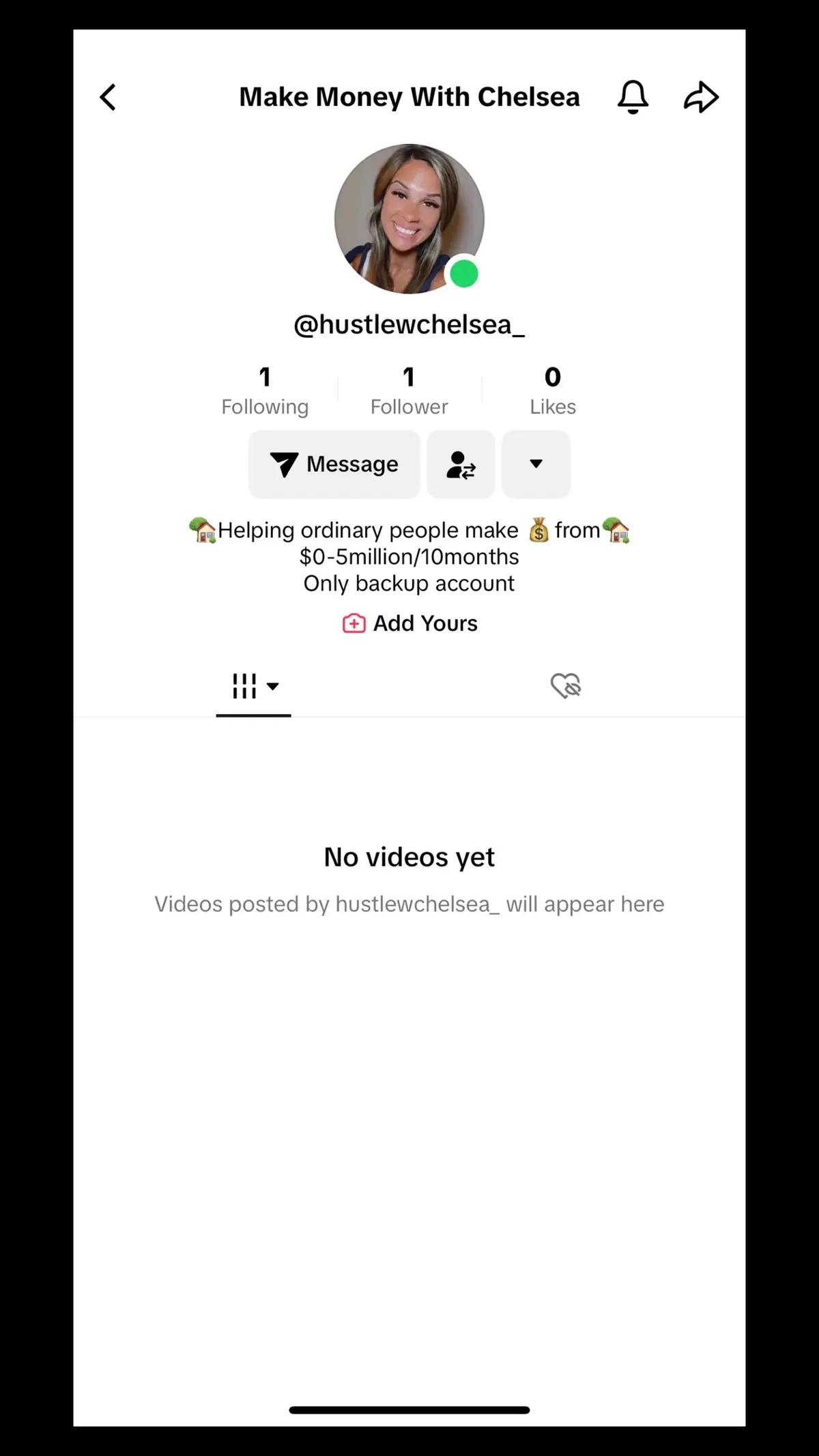 Hi everyone! Good morning, i have an exciting news to share.  I just created a new backup TikTok page. Since my main TikTok page is under restrictions for some reasons. Please follow my new TikTok page. You can also text me over there since I can’t receive any message here on my main page.  Also, watch out for clone accounts!!  I won’t message you first unless you asked me to. ⚠️⚠️ I DON’T DO FOREX TRADING ❌