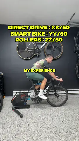 Details of my rating 👇 Direct drive trainer : 34/50. The best all-arounder. Pricing : 8 out of 10, between 600 and 2000$ depending on the quality Comfort : 7 out of 10, longer rides over 2 hours can become uncomfortable  Zwift Racing : 7 out of 10. On bigger sprint, the trainer often move sideways Intervals training : 7 out of 10.  Usability : 5 out of 10. It sucks to mount your bike on the fall and spring season on and off. You can’t share your bike with your GF/friends easily, you add wear and tear on your components Now the smart bike : 35/50 : The best for zwift racing. Pricing : 4 out of 10, usually above 2000$ Comfort : 3 out of 10, Lower back hurts after over 1 hour Zwift racing : 10 out of 10. Being such a tank, you can go all-out on sprint. Also the brakes are like a cheat code to increase power gradually rather than shifting a gear Interval training : 8 out of 10. Great for sub-1h workout Usability : 10 out of 10. You can test new positions, you can have multiple people using it, you don’t wear our bike components Rollers : 38/10 : The best for intervals training. @trutrainer_rollers are awesome! (code charlesouimet10) Pricing : 6 out of 10. Good rollers for proper indoor training are between 1000 and 2000$ Comfort : 10 out of 10. It’s just like riding outside, the side to side movement is natural and doesn’t strain your body Zwift racing : 4 out of 10. Would be good enough if you are not a sprinter and only stay seated. But they quite difficult to sprint and go over 600 watts. 4/10 Interval training : 10 out of 10. It doesn’t get better than this Usability :  8 out of 10. You keep your bike as is. Easy to hop on and off. Wheel-on Trainer : 0/50, avoid at all cost. My kit is from @sirokocycling (discount link in bio) Follow me for more cycling content! #cycling #roadcycling #roadbike #indoortraining #zwift 