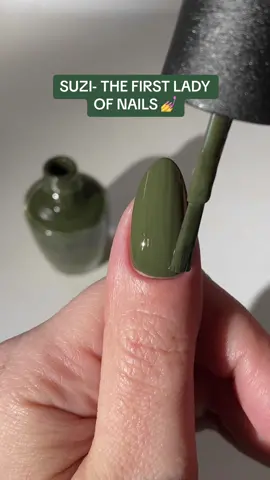 Festive yet timeless 💚 Suzi - The First Lady of Nails is a deeeep olive green that sleighs in every season. 🎄🍸 #OPI #HolidayNails #olivenails #greennails