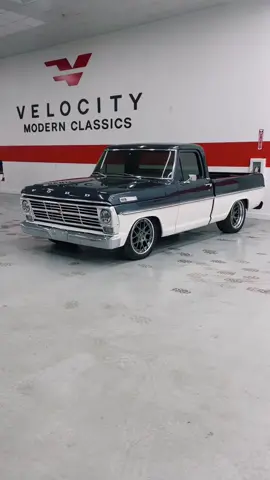 This 1972 F-100 from Velocity is a stunner - with a Coyote V8 Engine and custom in-house made interior, it's a pleasure to ride in and even better to drive in. #f100 #ford #classictrucks