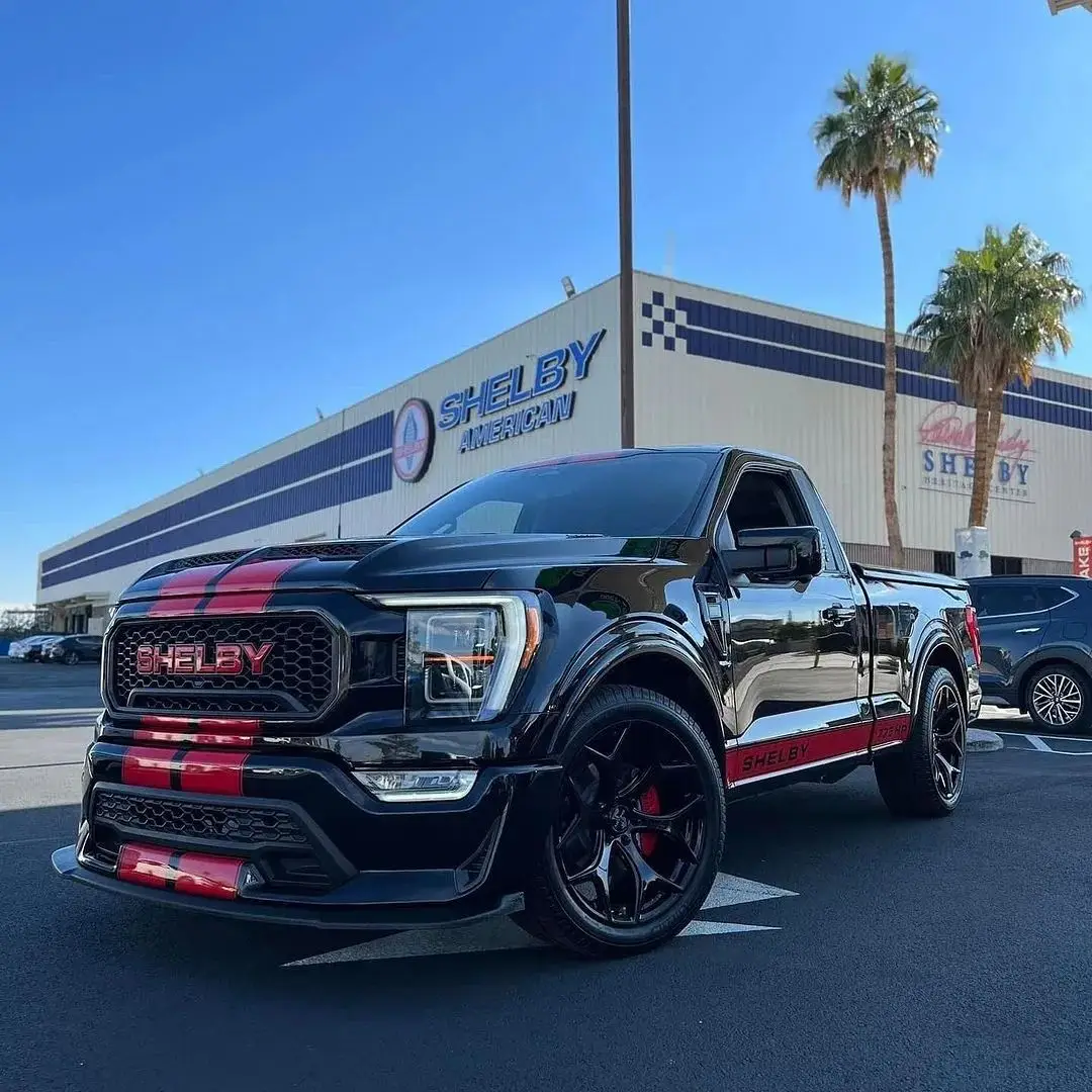 Shelby F150 Super Snake Sport at the Shelby HQ 🐍 @edwingil_02 📸 @coyotef150  #dallasfsp #droppedtrucks #dropped #shelby #supersnake #f150 #black 