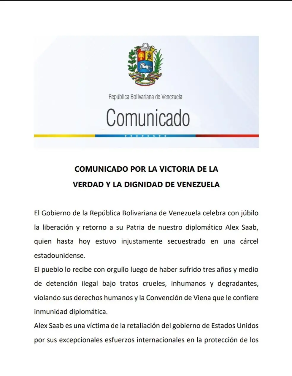 #ÚLTIMOMINUTO | Gobierno de Venezuela anuncia la liberación del diplomático venezolano Alex Saab, quien se encontraba detenido ilegalmente desde 2020 en Cabo Verde y luego extraditado en Miami #saab #alexsaab #freealexsaab 