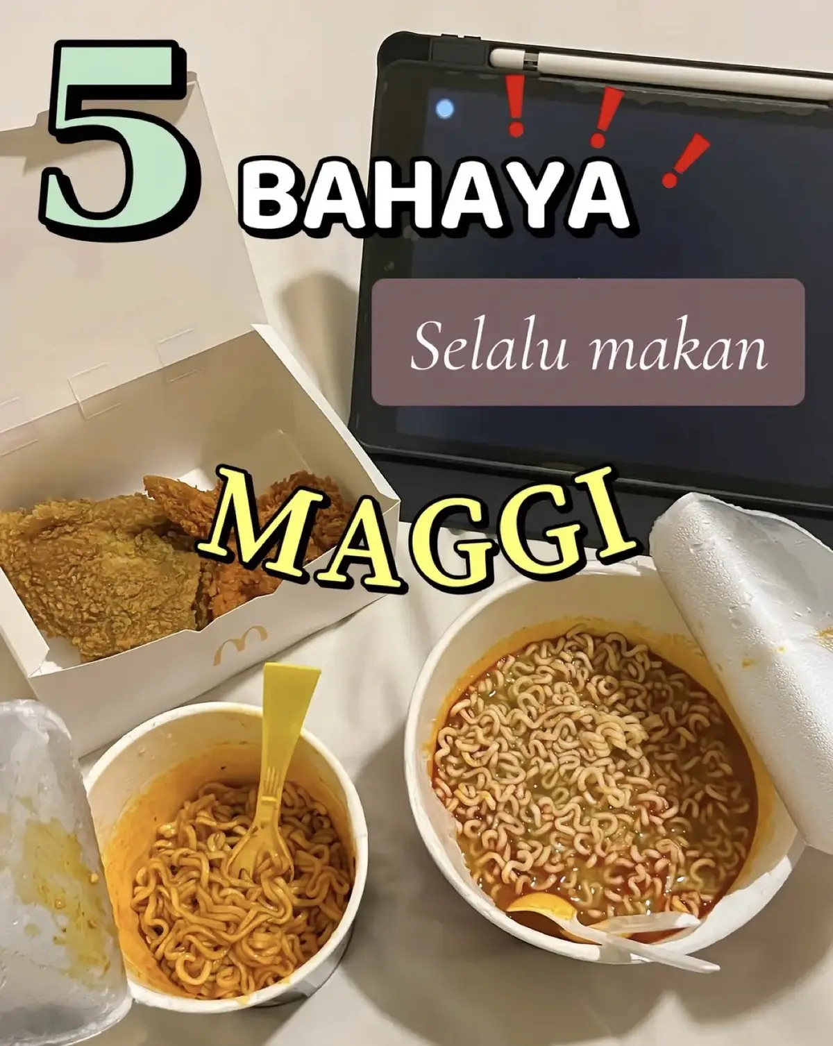 Harini i want to share with everyone tentang bahaya nya makan maggi😰I know maggi ni lebih kurang macam makanan emergency kita and kadang kadang even i pun ada stok maggi ni sebab i know its convenient, senang nak bawa and senang nak simpan. Most of households dekat Malaysia mesti akan ada simpanan stok maggi pelbagai perisa macam kari and tomyam. Tapi kalau kita makan maggi dengan kuantiti yang berlebihan dan kerap, ianya akan affect kita punya health ! and also makan maggi selalu pun tak bagus untuk perkembangan otak especially untuk budak budak. Not only children, tapi effect makan maggi berlebihan ni dekat dewasa boleh menyebabkan gangguan pada sistem pencernaan, akan bagi kesan buruk dekat hati dan buah pinggang, boleh menyebabkan migraine, lead to obesiti and last sekali boleh meningkatkan tekanan darah tinggi So makan maggi boleh, but jangan amalkan and jangan ambil dalam kuantiti yang banyak. I do take maggi tapi sangatlah jarang as i know it is not good for your health pada masa akan datang.  #farmasisihat #maggie #healthylifestyle #healthtips #healthyeating #healthyfood 