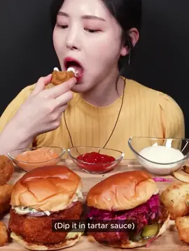 Crispy Shrimp Wasabi Burger, Spicy Chicken Burger, Fish N' Chips, Mushroom Fritters Mukbang Asmr !! #tiktok #fyp #foryou #boki #eatwithboki #boki_asmr #bokimukbang #eating #eatingfood #food #foods #asmr #asmrfood #asmreating #mukbang