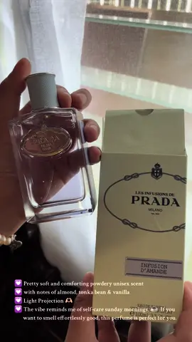 Prada Infusion d’Amande smells like Self-care Sunday Mornings ☕️🧖‍♀️🧖‍♂️  #fypシ #foryoupage #perfumetiktok #perfumetok #goviral #unboxing #decantsperfume #perfume #blowthisup #perfumerecommendations 