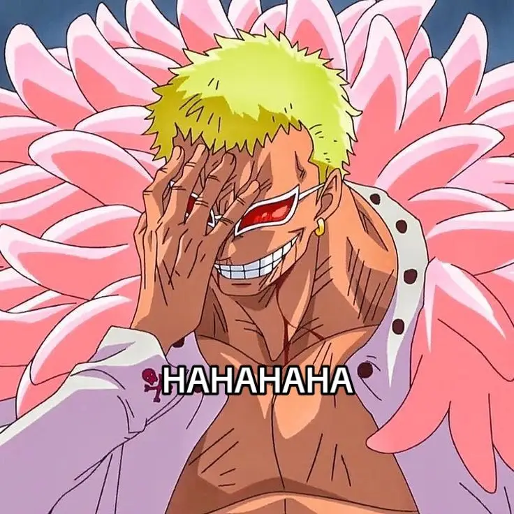 eu amo a do Doflamingo. ib: @Morfeu 👻   #onepiece #mugiwara #anime #luffy #risada #doflamingo 