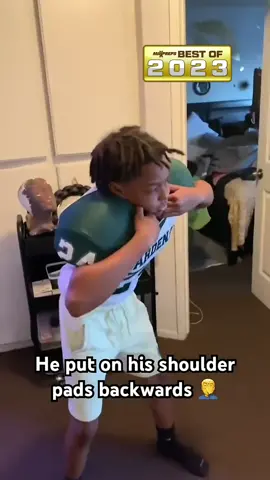 Remember when this kid got stuck in his jersey? What was the funniest thing that happened to you this year? 😂👏 (Via @dkthemenace ) #football #Siblings #funny #highschoolsports #highschoolfootball #growingup #memories #reelsoftheyear #comedy #viral #2023 #bestvideos #bestclips 