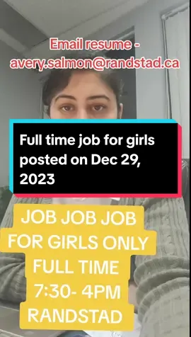 job in brampton send ur resume at Avery.salmon@randstad.ca only for girls Monday to Friday  #fypシ゚viral #waheguruji_mehar_kro #fyp #foryoupage #internationalstudent #internationalstudents🇨🇦 #jobs #jobsearchtips #fulltimejob #bramptonwale #brampton🇨🇦 #mississaugaontario #jobseekers #workhard #randstad #forgirls#jobforgirls#sohnemundekudiyan #viraltiktok #viralvideo #viral 