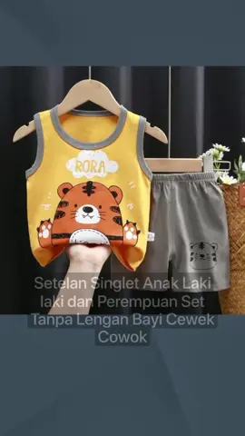 AKS Setelan Singlet Anak Laki laki dan Perempuan Set Tanpa Lengan Bayi Cewek dan Cowok Unisex Import usia 0 4 tahun Kualitas Premium Motif Karakter Lucu Baju Harian Kutung Lekbong 7057 Blue Katun baru Hanya Rp23.500!