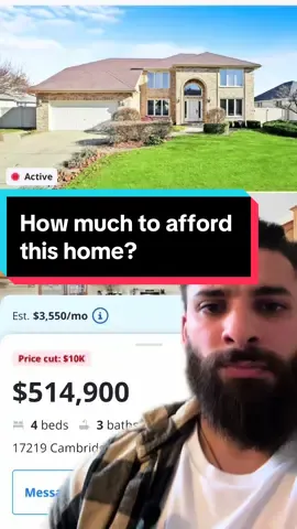 How much you need to make to afford this home. ⭐️ With the current rate of 6.8 ⭐️  #homeprices #homevalues #tinleypark #illinoisrealtor #firsttimehomebuyer #homebuyingtips #chicagohome 