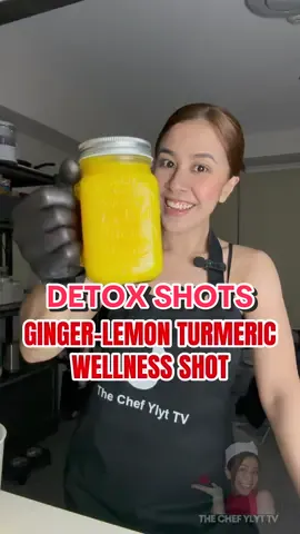 Homemade Ginger-Lemon Turmeric Shots 😍 Ingredients: 4 cups water  3 fresh lemons, sliced and peeled 3 oranges, sliced and peeled A thumb of ginger (2 inches) A thumb of turmeric (2 inches) A pinch of cayenne A pinch of black pepper Procedure: 1. Slice and peel off fresh lemons and oranges. Set aside lemon skin and pith from 1 lemon only. Remove seeds.  2. Peel and slice ginger and turmeric. You can use powdered type ones. 3. Combine all ingredients in a blender, ginger, lemon, turmeric and oranges. Add 4 cups of water 4. Strain and get all liquids. You can use excess pulps top. 5. Drink 1/4 cup shot every morning.  Disclaimer from RND: Pay attention to how your body responds. If you experience any adverse reactions, consult with a healthcare professional. Freshly Squeeze When Possible: - If feasible, make your juices using fresh, whole ingredients. This ensures maximum nutrient retention. (Weekly ordering to ensure freshness!) - Remember that individual nutritional needs can vary, and what works for one person might not be suitable for another. Feel free to try different combinations of your juices and shots. Listening to your body and maintaining a balanced diet are key principles for overall health. #NewYear #NewYear2024 #Welcome2024 #detox #holidays #cleanse #detoxjuice   #TheChefYlyt_TV #thechefylyttv #ChefYlytCreations #JuiceKongHealthy #MukbangMasarap #foodieph #foodieph #food #FoodLover #foodtokph #fyp #foryoupage #foryou #viral #trending #Recipe 