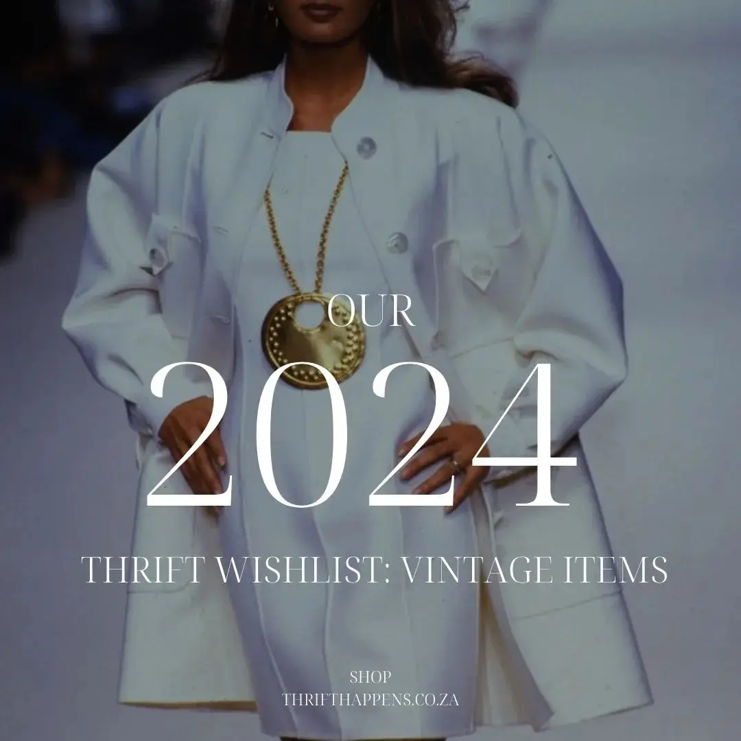 Heya!🙌🏽🌟 We're also crossing our fingers and toes for an epic 2024 haul! 🤞🏾 Here's a sneak peek into our Vintage 2024 wishlist!   .  We're on the lookout for top-notch vintage threads, think high-quality gems in bold, eye-popping colors straight from the 80s and 90s runways! 💅🏾  Picture yourself rocking some of the styles from one of those iconic eras. 🙌🏽 😭 . Thrift Happens is gearing up! 🛍️👕💫  . . . #VintageGoals #ThriftHappens2024 #vintagerunway #southafricanvintage #vintagestylingrsa #vintagestyling #vintagethrift #southafricanthriftstore #thrifthappens #thrifthappensjhb 