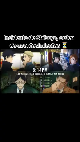 Incidente de Shibuya orden de acontecimientos ⏳ ¿Cuál fue el momento favorito para ti de éste arco? #jujutsukaisen #itadoriyuuji #gojousatoru #sukuna #megumi #nobara #nanami #tojifushiguro #mahito #getosuguru #jogo #Anime #foryou #fyp #Viral 