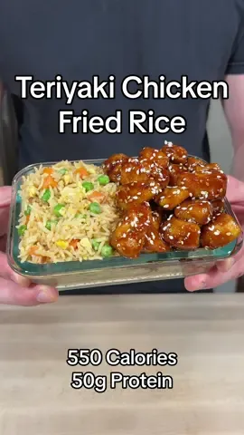 Teriyaki Chicken Fried Rice 🍚  (Makes 4 Servings) If you like this recipe, make sure to check out my digital cookbook that has 100+ delicious recipes like this one! Your support means that I can continue posting these recipe on my page for free. Link in my bio!  Macros: - 550 Calories - 50g Protein  - 59g Carbs - 11g Fat  Ingredients:  - 24oz Chicken Breast  - Garlic Salt - 2 Tbsps Corn Starch  - 1/2 Cup Frozen Veggies  - 3 Eggs  - 20oz Cooked Rice (1 Day Old)  - 2 Tbsps Soy Sauce  - 1 Tbsp Sesame Oil - Sesame Seeds (Optional)  - Green Onions (Optional)  For The Sauce: - 3 Tbsps Soy Sauce  - 1/2 Tbsp Rice Vinegar - 1 Tbsps Ginger Paste  - 1 Tbsps Garlic Paste - 3 Tbsps Honey  - 1 Tbsp Corn Starch  #cooking #food #Fitness #weightloss 