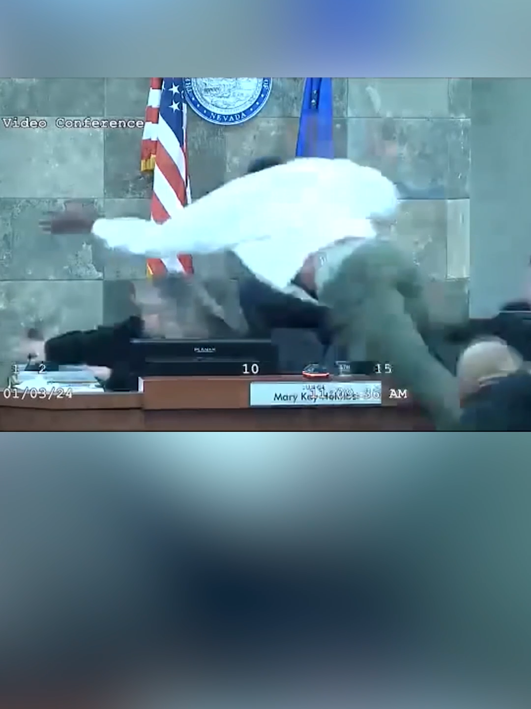 A Nevada judge was attacked in court by a defendant who vaulted the bench and sparked a bloody brawl with court officials and attorneys as he was about to sentenced to prison in a felony battery case. #news #fyp