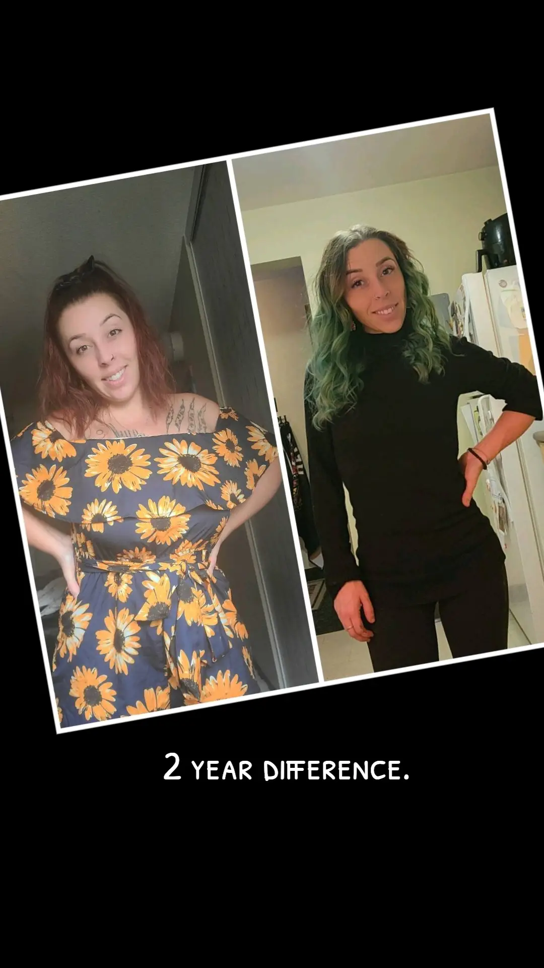 2021 and Now! #fyp #greenhair #black #sunflowers #Summer #winter #redhair 