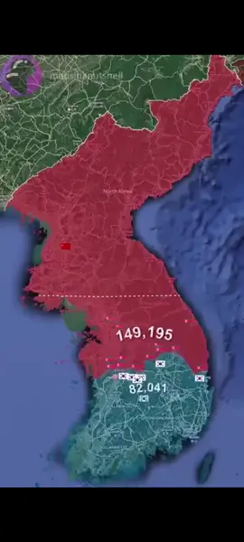 Korean War was often known as forgotten war but it was probably one of the most significant and influential war during the 20th century after World War 2.  This time lapse denotes how close South Korea to losing the war until the intervention of United Nation Coalition led by the US in the Battle of Incheon (5 sec), and managed to chase the North Korea to the Yalu River, which border China.  China made the decision to intervene through brute force by sending over 1M Chinese army crossed the Yalu River and joined the war, and pushed the UN forces back to near the DMZ line. Another significant event is the only son of Mao was killed during the war. If son of Mao was not killed, he would most probably be the rightful heir to Mao, and Deng XP would not have the chance to modernise China, and China could be following the path of North Korea till modern days. Can't imagine that. Video source: https://twitter.com/visegrad24/status/1742356870591873139?t=oBs9X0amOH1iks3QCgLxPA&s=19