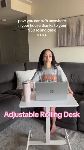 Can you tell how happy I am I got one?😂 Catching up on the Epstein case & admin work at the same time💁🏽‍♀️  You can literally work from anywhere in your home, standing or sitting because it’s adjustable too!🙌🏽 get it from the Tiktok Shop! #sweetfurniture #sweetcrisyfurniture #tiktokshop #adjustabletable #portabletable #wfhmusthaves #StanleyCup #stanely #epsteinisland 