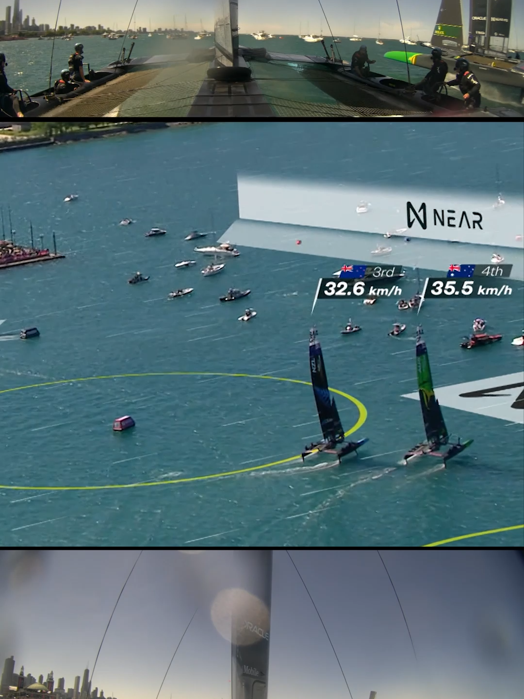 Tasty battle with the Ozzies around the Final Mark in Chicago #SailGP #Sailing #GoAmokura