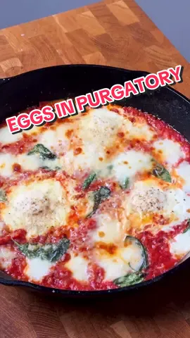 🍳ITALIAN SHAKSHUKA🇮🇹 Or as the Italians call it, eggs in purgatory. Fuck knows why they called it that. There’s no suffering for your sins with this breakfast. It’s just pure heaven. INGREDIENTS 1 onion 3 cloves garlic 1 can chopped tomatoes Salt Pepper Oregano Fresh basil Mozzarella Parmesan 3 eggs Olive oil METHOD Start out by finely dicing your onion. The finer the better. Then do the same to 3 cloves of garlic. Olive oil in a pan over medium heat and cook the onion until it’s as soft as Joey Barton’s head before adding the garlic. Add a can of chopped tomatoes in and stir to combine. Add a big pinch of salt, a tablespoon of oregano and a dash of pepper. Add some fresh basil leaves to give it that gorgeous pizza sauce flavour then make some wells for your eggs. Crack them in and add a load of mozzarella.. Get a load of Parmesan on there and put it under the grill until the cheese melts. Be careful not to overcook your yolks here. You want them nice and gooey, not hard and sad. A bit more Parmesan because you are a fucking legend and enjoy. #onlyscrans #fyp #foryoupage #italian #eggs #italianeggs#eggsinpurgatory #italianshakshuka #viralfood #foodporn 