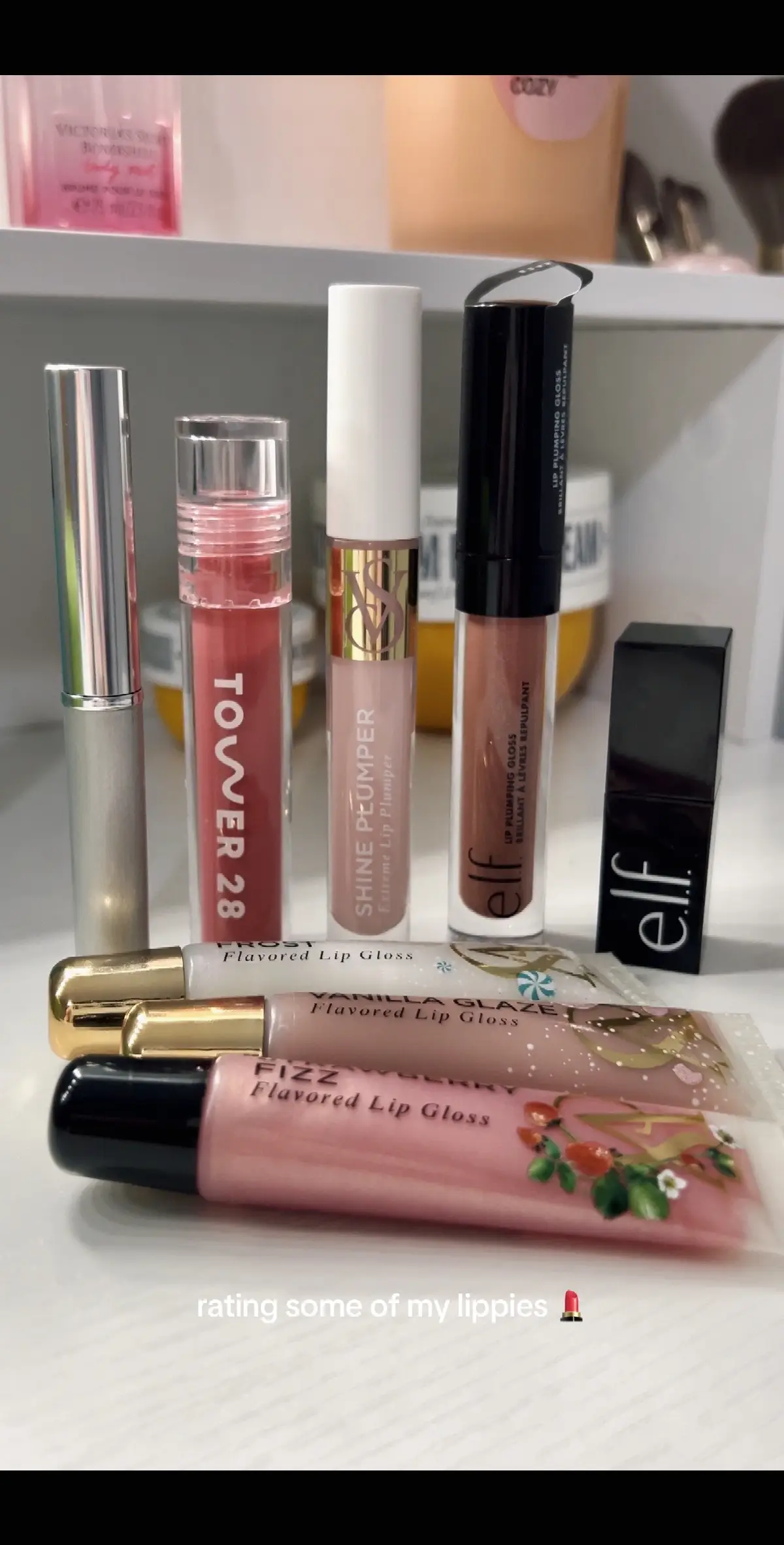 elf always hits 🫶🏼 #elfcosmetics #lippie #lipgloss #victoriassecretlipgloss #tower28lipjelly #cliniqueblackhoney #fyp #makeup #cleangirlaesthetic #lippies #tiktok #pinkaesthetic 
