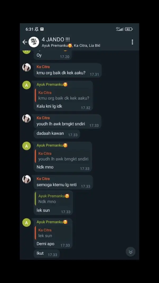 Obrolan kito terakhir d grup beb,,smpai hati kau ngmong ck itu dan kmi skrg bru sadar beb😭selamat jalan kawan ku❤️ 