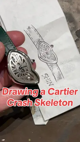 Drawing a rare Cartier Crash skeleton after seeing it for the first time. Shin, an apprentice at Frank’s Chop Shop, drew Charlie Gray’s Cartier Crash. Shin isnt on TikTok but you can find him elsewhere @ okamotoshinn0115. #watchtok #cartiercrash #skeletonwatch #drawing #drawtok 