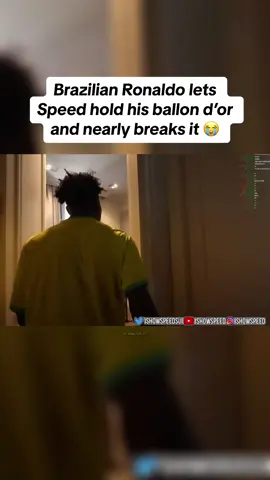 Ronaldo didn’t look happy with how Speed was handling it 😂|#ishowspeed #r9 #ronaldo #fyp #ballondor 