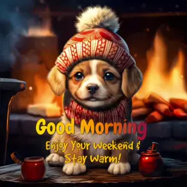 Good Morning ☀️!!! Enjoy Your Weekend & Stay Warm!!! 🥰 #goodmorning #EnjoyYourWeekend #staywarm #puppy #fireplace 