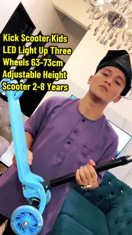 Kick Scooter Kids LED Light Up Three Wheels 63-73cm Adjustable Height Scooter 2-8 Years Old Children Portable Foldable Boys Girls Baby Child #scootermurah #scootermalaysia #scooterbudak #scooterviral #CapCut 