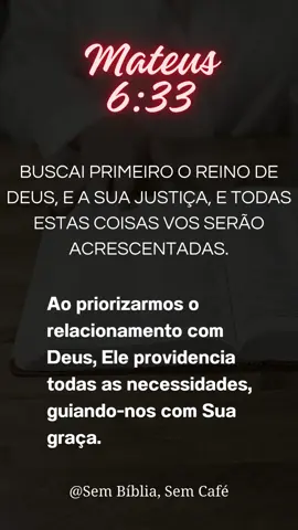 Mateus 6:33 - Prioridade.  #PrioridadeDivina #BuscaDoReino #ConfiançaEmDeus #Mateus633 #JustiçaDeDeus #VidaComPropósito #EstudoBíblico #reflexãodiária 