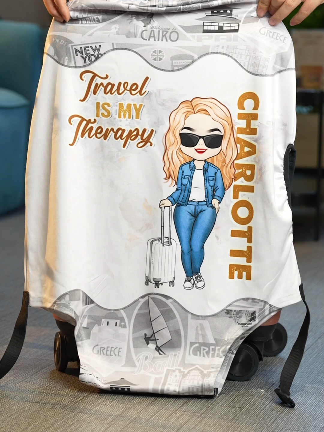 Travel Is My Therapy - Travel Personalized Custom Luggage Cover - Gift For Traveling Lovers #pawfecthouse  #worldwideshipping  #gift  #travel  #holiday  #passport  #tiktokmademebuyit  #personalized  #custom