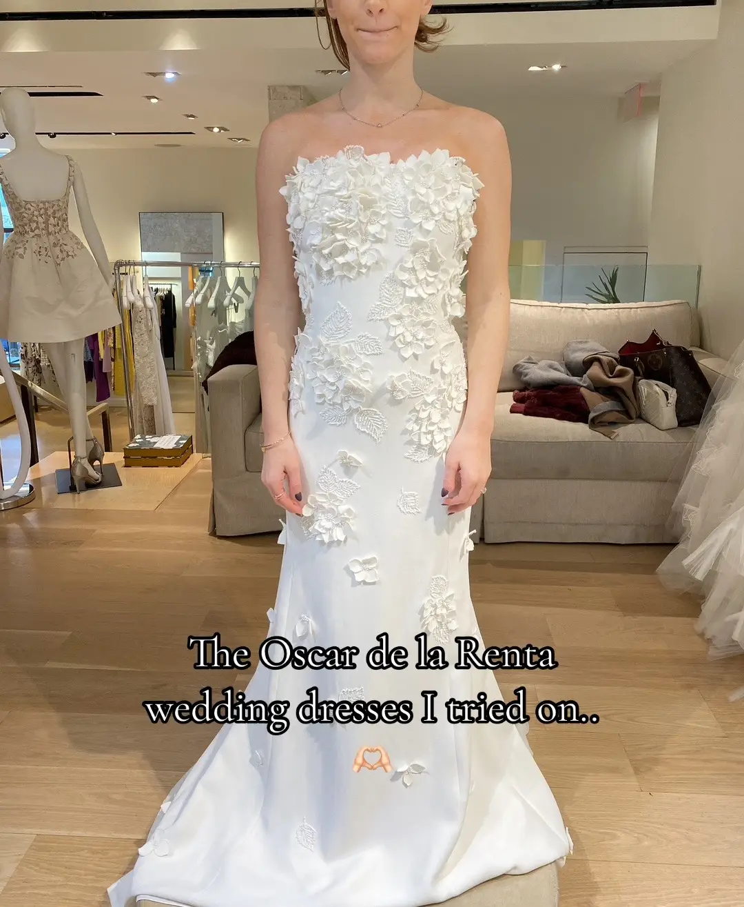 The oscar de la renta wedding dresses that i tried on #weddingdress #weddingdresses #weddingdressshopping #oscardelarenta 