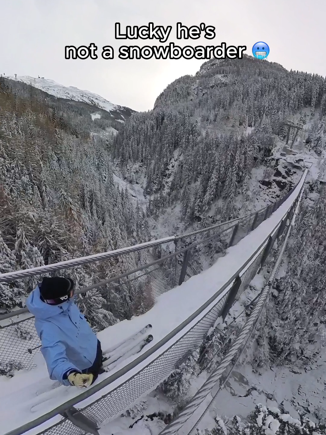 What's behind this killer shot? 😏  📸 @confettyboy with #Insta360 X3 #ski #bridge #wintersports #skiing #snowboarding #pov #fyp #viral