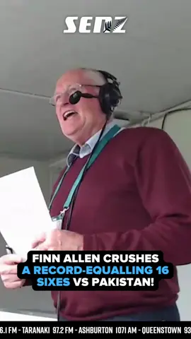 Finn Allen is on fire! Crushing 16 sixes on his way to 137, overtaking Baz McCullum for the highest score by a New Zealand batter in T20I cricket - as heard on SENZ. #nzvpak #nzcricket #blackcaps #finnallen #pakistancricket #t20 #crickettiktok