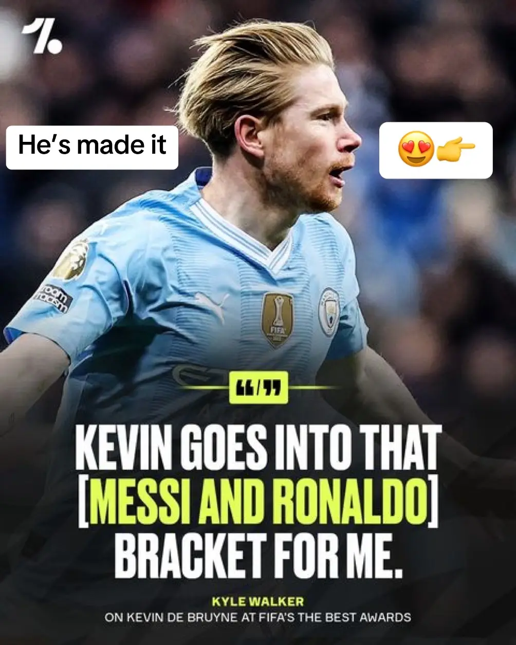 🗣 Kyle Walker: “Kevin is at his best when he’s on the ball playing passes that you don’t think are even visible to play.“  #Ronaldo #Messi #DeBruyne