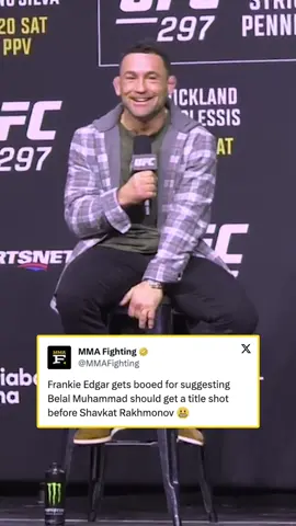 The crowd didn’t like this response from Frankie Edgar about Belal Muhammad and Shavkat Rakhmonov 😬 #frankieedgar #belalmuhammad #shavkatrakhmonov #leonedwards #UFC #ufc297 #mma #fight #championship #boo 