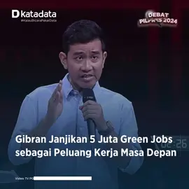 Calon wakil presiden nomor urut 2 Gibran Rakabuming Raka menyodorkan janji untuk menyediakan 19 juta lapangan kerja dalam debat cawapres, Minggu (21/1). Penyediaan lapangan kerja itu menurut Gibran tak bisa dilepaskan dari program hilirisasi yang kini tengah digenjot pemerintah.  Lebih jauh Gibran mengatakan agenda hilirisasi dalam pembangunan transisi energi akan berdampak signifikan kepada masyarakat. Pembangunan yang berwawasan lingkungan menurut dia akan mendorong ekonomi kreatif. Karena itu pemerintah ke depan menurut dia menjanjikan akan ada 19 juta lapangan pekerjaan baru yang bisa dimanfaatkan oleh generasi muda dan perempuan. Dari jumlah itu sebanyak 5 juta lapangan kerja menurut dia merupakan green jobs.  Menurut International Labour Organization (ILO), akan ada 24 juta lapangan kerja baru di sektor hijau pada 2030, sebagai hasil dari transisi menuju energi baru dan terbarukan (EBT). #MuhaiminIskandar #GibranRakabuming #MahfudMD #KPU #DebatPilpres #DebatCawapres #Pilpres2024 #Pemilu2024 #Katadatacoid #KalauBicaraPakaiData #KalauMemilihPakaiData #MemilihPemimpin
