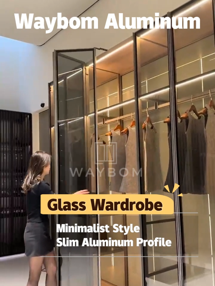 Glass （Folding） wardrobe with aluminum Profile Have you ever seen the wardrobe with Folding glass panel? It looks more beautiful and concise, and the materials are more environmentally friendly and durable.🥳 The Full glass wardrobe can be only made by 6 profiles. Top beam，bottom beam. Vertical frame & handle. All aluminum and glass integrated appear extremely modernization and elegance. 🤝Contact us for more details. #Glasswardrobe  #Aluminumglassdoor #slimprofile  #foldingwardrobe  #architecturehardware  #glassfittings  #wardrobeprofiles  #furniturehardware  #wardrobeaccessories  #cabinet  #slidingdoorwardrobe  #aluminumProfile  #homedecoration  #wardrobedesign#Accessories  #glassfittings  #kitchenware  #furniturehardware  #aluminumcabinet  #furnitureaccessories #ironmongery #aluminumprofiles  #handle  #hardware  #interiordesign #wardrobestylist  #wardrobedesign  #wardrobes  #Glassdoor  #Stockmaterials #MinimalistFurniture