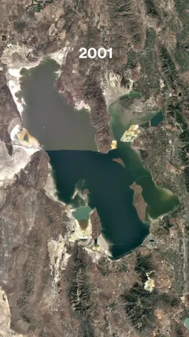 The Great Salt Lake has shrunk by more than two-thirds in 40 years, from a surface area of 3,330 square miles (8,500 sq.km) in 1980 to a record-low 950 square miles (2,460 sq.km) in 2021. This trend threatens the residents of nearby Salt Lake City, Utah, and millions of other species that depend on the lake, such as migratory birds. As more of the lake bed — which contains high levels of arsenic — is exposed, the surrounding atmosphere may become poisoned by toxic dust. 41.166667°, -112.533333° Source imagery: Google Timelapse