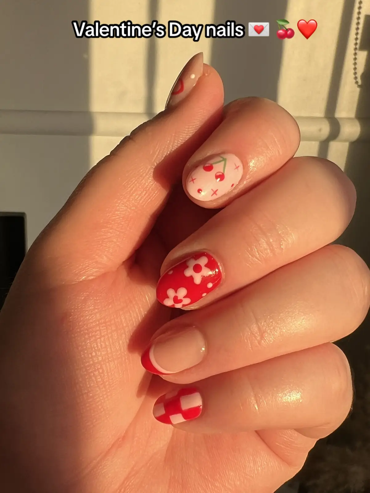 The little cherry and bow 🥹🎀🍒 #valentinesnails #biab #nailart #valentinesdaynailart 