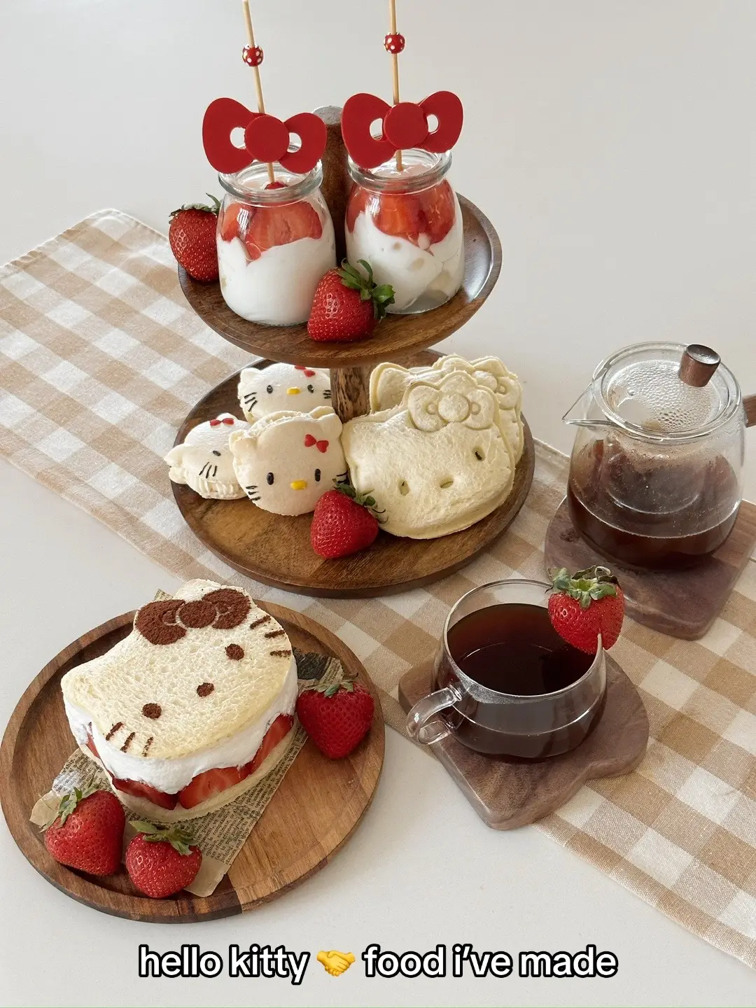 afternoon tea - vegan blt sandwixh - gingerbread cookies - matcha strawberry fruit sando - french toast #hellokitty #sanrio 